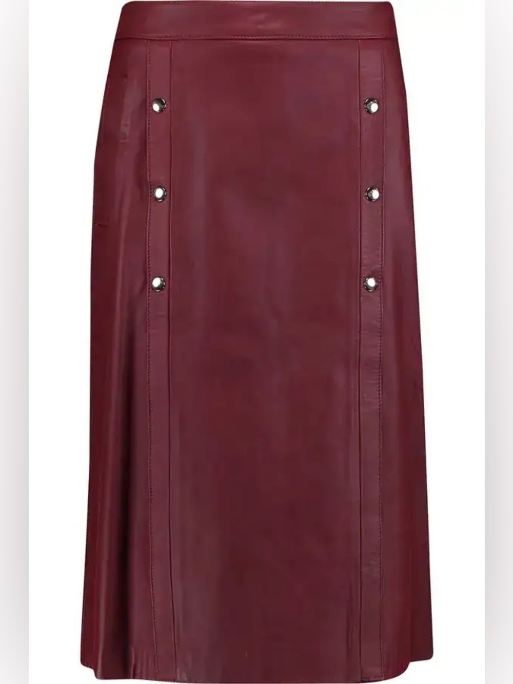 Iris & Ink 100% Lamb Leather Midi Skirt - Burgundy Made in Italy Luxury Designer